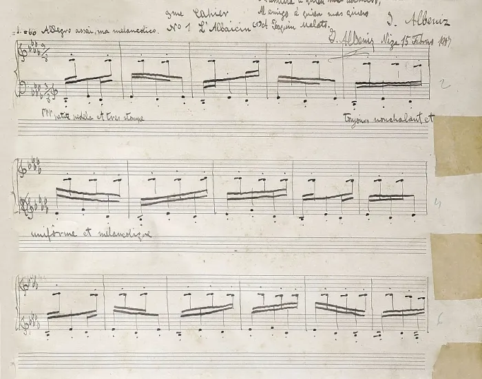 Framed Print : ALBENIZ, Isaac (1860-1909). Autographed score from the first notebook of 'El Albaicn' for the suite 'Iberia' (1907) by Isaac Albniz