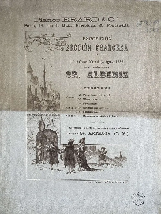 Framed Print : ALBENIZ, Isaac (1860-1909). Concert programme for piano by Isaac Albniz performed in Barcelona the 2nd August 1888, during the Barcelona Universal Exhibition. SPAIN. Barcelona Framed Print : ALBENIZ, Isaac (1860-1909). Concert programme for piano by Isaac Albniz performed in Barcelona the 2nd August 1888, during the Barcelona Universal Exhibition. SPAIN. Barcelona