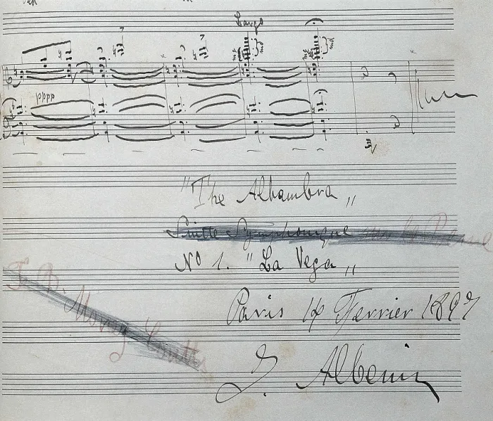 Framed Print : ALBENIZ, Isaac (1860-1909). Autographed score of the suite for piano 'La Vega' (1897) by Isaac Albeniz. SPAIN. Barcelona