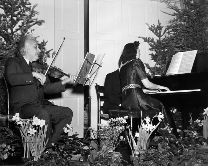 Framed Print : Albert Einstein giving a violin recital at for the benefit of American Friends Service Committee for Refugee Children. At the piano is Gaby Casasesus. Jan. 24, 1941 Framed Print : Albert Einstein giving a violin recital at for the benefit of American Friends Service Committee for Refugee Children. At the piano is Gaby Casasesus. Jan. 24, 1941