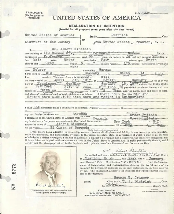 Framed Print : Albert Einstein's petition for naturalization. It was filed at U.S Framed Print : Albert Einstein's petition for naturalization. It was filed at U.S