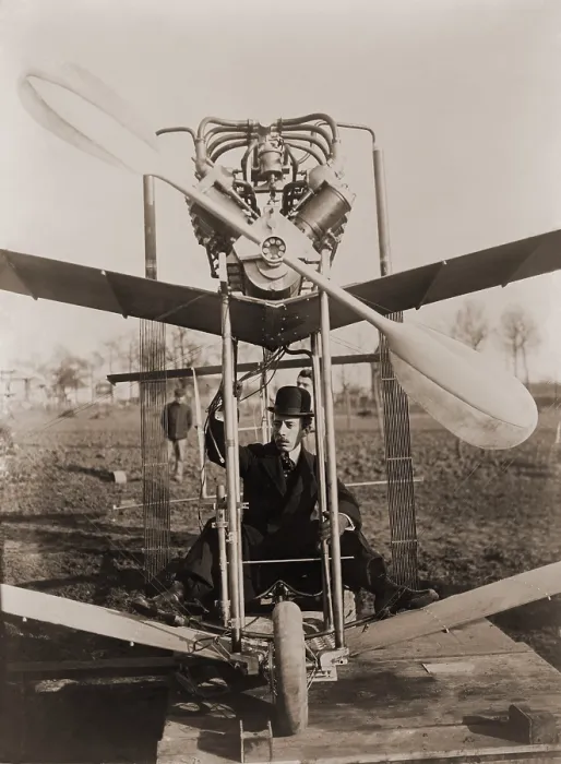 Framed Print : Alberto Santos-Dumont (1873-1932), Brazilian aviation pioneer at the controls of airplane in 1907