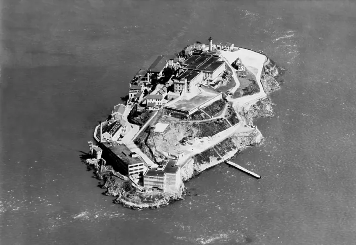 Framed Print : Alcatraz Federal Prison in San Francisco Bay, California, 1938. (BSLOC_2013_8_165)