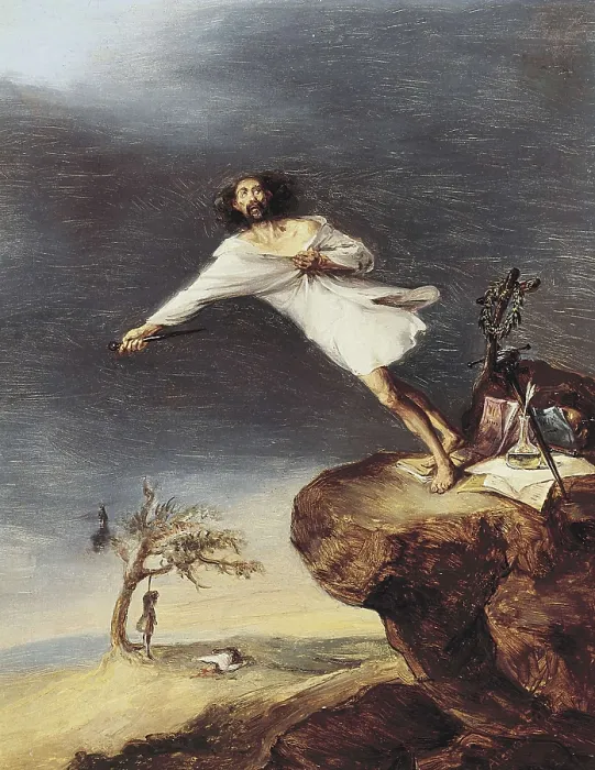 Framed Print : ALENZA y NIETO, Leonardo (1807-1845). Satire of the Suicide. 1st half 19th c. Romanticism. Oil on canvas. SPAIN. Madrid. Romantic Museum. AISA / Everett Collection**US SALES ONLY**
