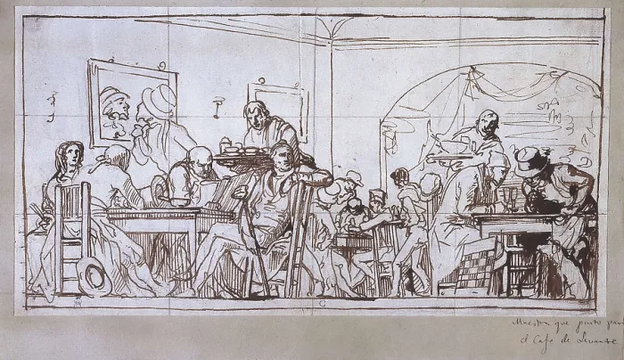 Framed Print : ALENZA y NIETO, Leonardo (1807-1845). Caf de Levante at Madrid. 1st half 19th c. Romanticism. Drawing. SPAIN. Madrid. Municipal Museum. AISA / Everett Collection**US SALES ONLY** Framed Print : ALENZA y NIETO, Leonardo (1807-1845). Caf de Levante at Madrid. 1st half 19th c. Romanticism. Drawing. SPAIN. Madrid. Municipal Museum. AISA / Everett Collection**US SALES ONLY**