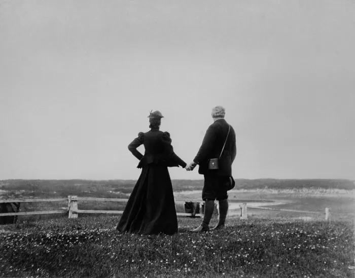 Framed Print : Alexander Graham Bell and Mabel Hubbard Bell hold hands and look toward the sea from Sable Island, Canada in 1898 Framed Print : Alexander Graham Bell and Mabel Hubbard Bell hold hands and look toward the sea from Sable Island, Canada in 1898