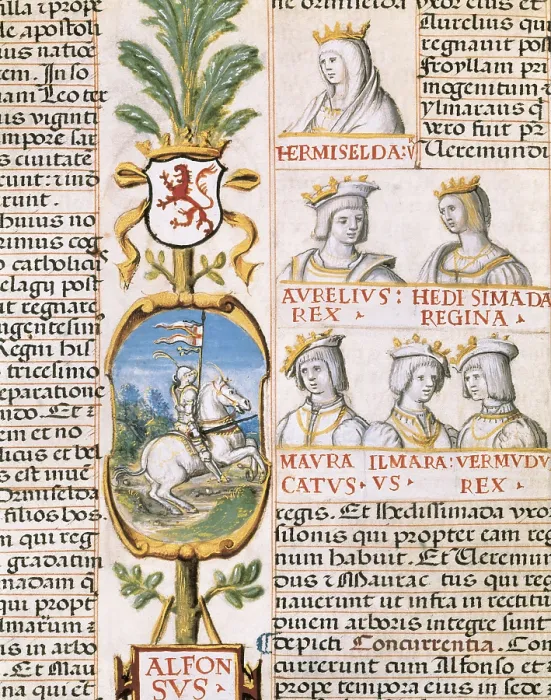Framed Print : Alfonso II of Asturiescalled 'The Chaste' (759-842). King of Asturiasand Galicia (791-842). Interior. 1904; Genealoga de los Reyes de Espaa. 1463