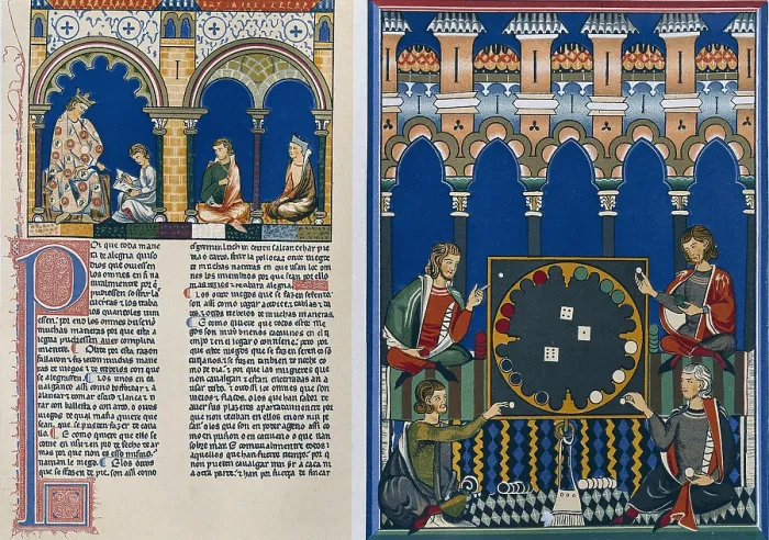 Framed Print : Alfonso X, called 'The Wise' (1221-1284). Book of Chess, Dice and Tables. 1283. Game of dices. Copy of pages 1 and 90. Gothic art. Miniature Painting. SPAIN. Barcelona