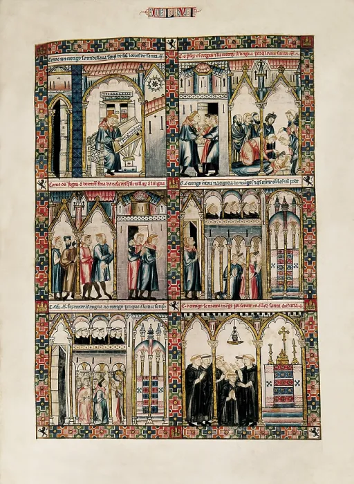 Framed Print : Alfonso X, called 'The Wise' (1221-1284). Cantigas de Santa Maria (Virgin Mary Songs). 13th c. Fol. 156. Gothic art. Miniature Painting. SPAIN