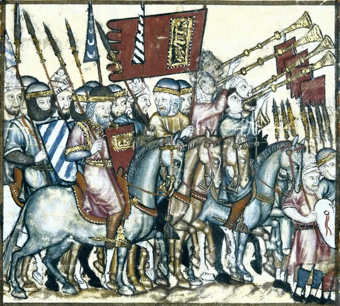 Framed Print : Alfonso X, called 'The Wise' (1221-1284). Cantigas de Santa Maria (Virgin Mary Songs). 13th c. Battle and soldiers scene. Gothic art. Painting. SPAIN