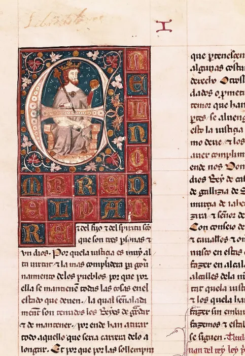 Framed Print : Alfonso X, called 'The Wise' (1221-1284). 'Ordenamiento de Alcal' (Alcal Code), edition from the 14th c. Initial with seated portrait of Alfonso X. Gothic art Framed Print : Alfonso X, called 'The Wise' (1221-1284). 'Ordenamiento de Alcal' (Alcal Code), edition from the 14th c. Initial with seated portrait of Alfonso X. Gothic art