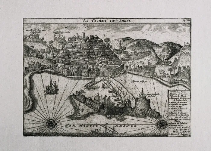 Framed Print : Algeria (17th c.). Arel. The city and the harbour. Engraving. - J. Bedmar / Iberfoto / Everett Collection (253602)**US SALES ONLY**
