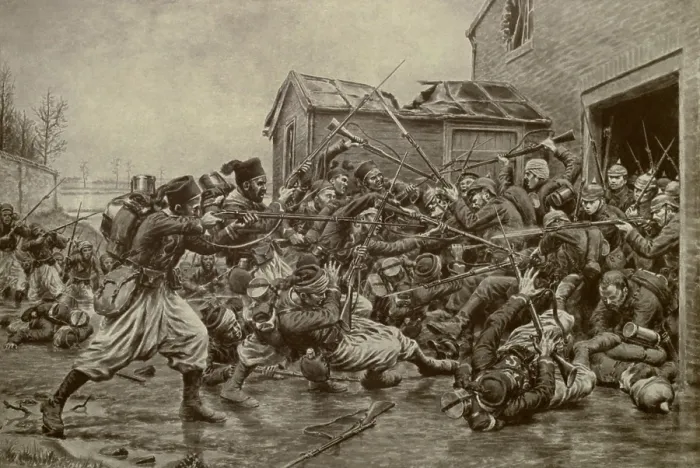 Framed Print : Algerian Turcos overcome German soldiers in house to house WW1 combat in Flanders