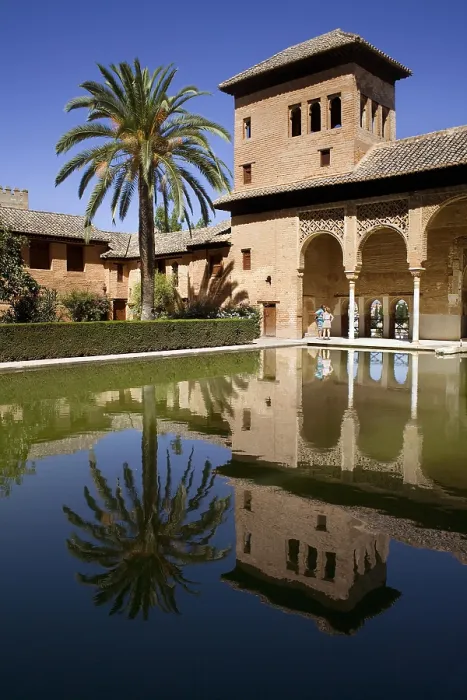 Framed Print : Alhambra. SPAIN. Granada. Alhambra. Partal Gardens and Tower of Damas. Hispano-Moresque art. Nasrid dynasty. Architecture