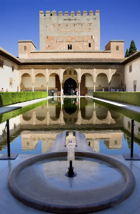 Framed Print : Alhambra. SPAIN. Granada. Alhambra. Nazari Palace. Comares Palace. Court of the Myrtles. Hispano-Moresque art. Nasrid dynasty. Architecture