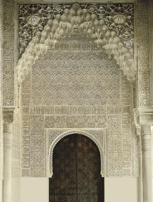 Framed Print : Alhambra. SPAIN. Granada. Alhambra. Patio de los Leones (Court of the Lions). Detail of a porch. Hispano-Moresque art. Nasrid dynasty. Architecture. - P