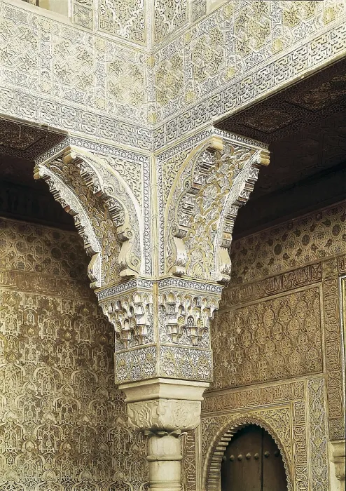 Framed Print : Alhambra. SPAIN. Granada. Alhambra. Capital decorated with mocarabe (honeycomb work) in the baths. Hispano-Moresque art. Nasrid dynasty. Architecture Framed Print : Alhambra. SPAIN. Granada. Alhambra. Capital decorated with mocarabe (honeycomb work) in the baths. Hispano-Moresque art. Nasrid dynasty. Architecture