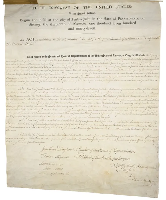 Framed Print : Alien and Sedition Acts of 1798. Handwritten document dated July 6 1798. Page 2 of 2
