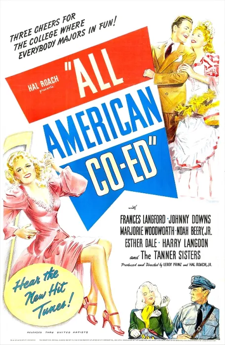 Framed Print : ALL AMERICAN CO-ED, US poster, top right from left: Johnny Downs, Frances Langford, far left: Marjorie Woodworth, 1941