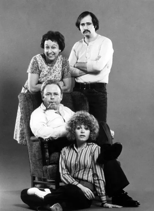 Framed Print : ALL IN THE FAMILY, from top: Rob Reiner, Jean Stapleton, Carroll O'Connor, Sally Struthers, (1970s), 1971-79