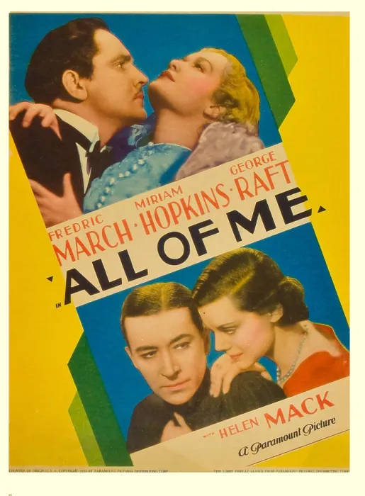 Framed Print : ALL OF ME, top from left: Fredric March, Miriam Hopkins, bottom from left: George Raft, Helen Mack on midget window card, 1934 Framed Print : ALL OF ME, top from left: Fredric March, Miriam Hopkins, bottom from left: George Raft, Helen Mack on midget window card, 1934