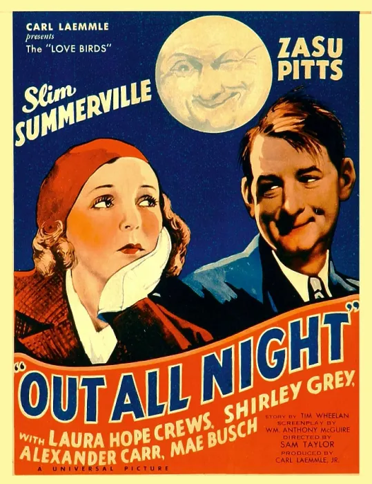 Framed Print : OUT ALL NIGHT, from left: Zasu Pitts, Slim Summerville on window card, 1933