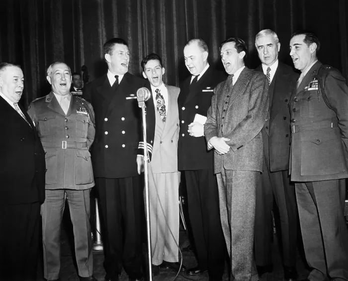 Framed Print : An all star octet entertains visiting editors and publishers at the Banshees Luncheon. April 25, 1944, Grand Ballroom of the Waldorf Astoria Hotel, NYC