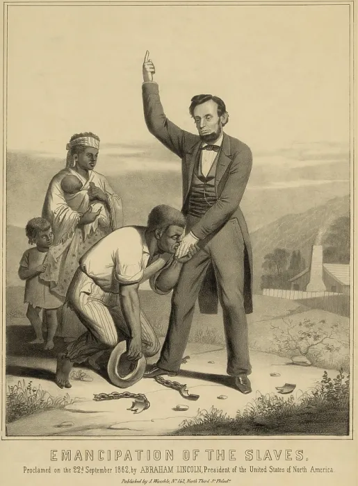 Framed Print : Allegorical print of Lincoln emancipated the slaves as proclaimed on the 22nd September 1862. 1870 print commemorating the Emancipation Proclamation Framed Print : Allegorical print of Lincoln emancipated the slaves as proclaimed on the 22nd September 1862. 1870 print commemorating the Emancipation Proclamation