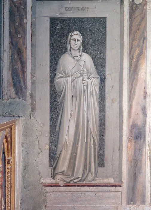 Framed Print : Allegories of Virtues and Vices, by Giotto, 1304 - 1306 about, 14th Century, fresco, cm 120 x 60 - Italy, Veneto, Padua, Scrovegni Chapel