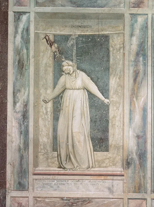 Framed Print : Allegories of Virtues and Vices, by Giotto, 1304 - 1306 about, 14th Century, fresco, cm 120 x 60 - Italy, Veneto, Padua, Scrovegni Chapel