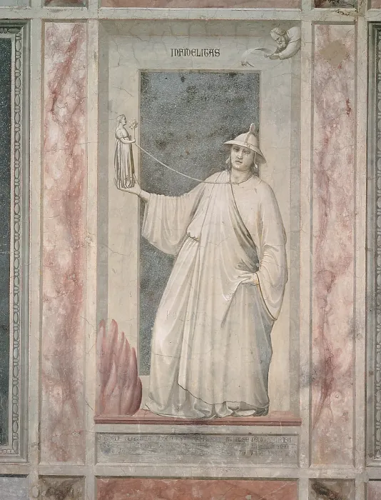Framed Print : Allegories of Virtues and Vices, by Giotto, 1304 - 1306 about, 14th Century, fresco, cm 120 x 60 - Italy, Veneto, Padua, Scrovegni Chapel