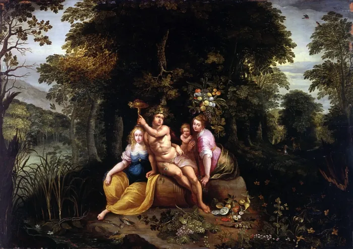 Framed Print : Allegory of Abundance, by Unknown Artist close to Hendrick Van Balen the Younger, 17th Century, oil on board, 54 x 75 cm - Italy, Lombardy, Milan, Castello Sforzesco