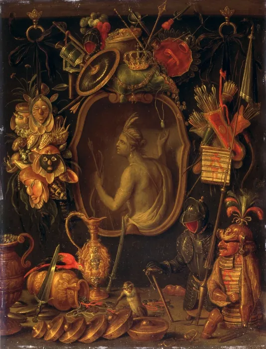 Framed Print : Allegory of America, by Erasmus Quellinus II the Youger, 17th Century, oil on copper - Italy, Lombardy, Milan, Castello Sforzesco, Civic Collections of Ancient Art