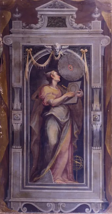Framed Print : Allegory of Astronomy, by Soens Jan also known as The Flamish, 1590, 16th Century, oil on canvas, 300 x 156 cm - Italy, Marche, Pesaro, Civic Collections. Whole artwork view Framed Print : Allegory of Astronomy, by Soens Jan also known as The Flamish, 1590, 16th Century, oil on canvas, 300 x 156 cm - Italy, Marche, Pesaro, Civic Collections. Whole artwork view