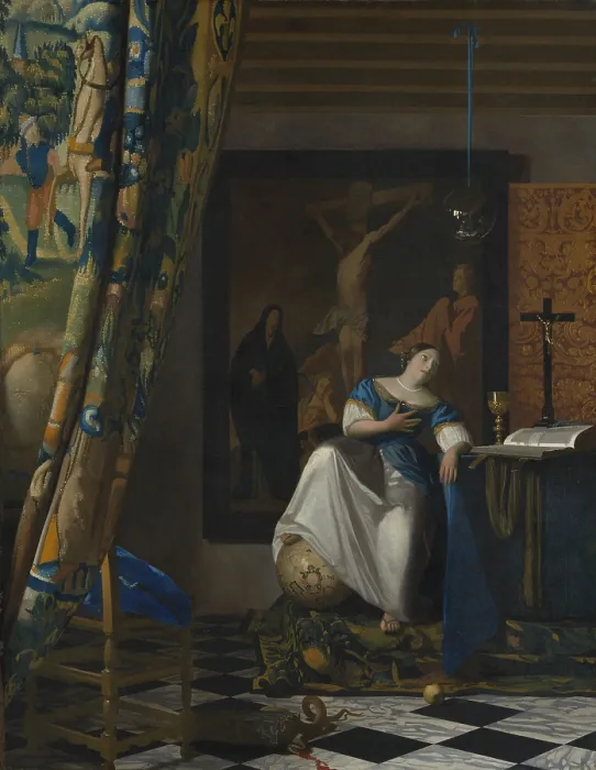 Framed Print : ALLEGORY OF THE CATHOLIC FAITH, by Johannes Vermeer, 1670-72, Dutch painting, oil on canvas Framed Print : ALLEGORY OF THE CATHOLIC FAITH, by Johannes Vermeer, 1670-72, Dutch painting, oil on canvas