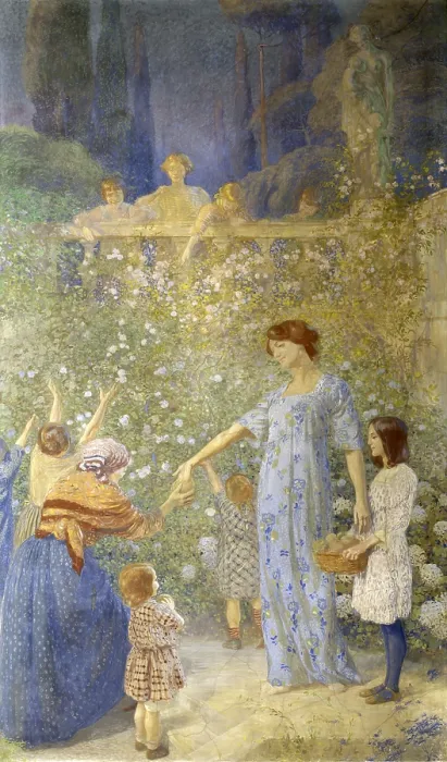 Framed Print : Allegory of Charity, by Giovanni Vianello, 1917, 20th century, tempera on wall - Italy, Veneto, Padua, Cassa di Risparmio di Padova e Rovigo. Whole artwork view