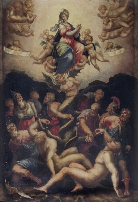 Framed Print : Allegory of the Conception (La Concezione di Nostra Donna), by Giorgio Vasari, 1541, 16th Century, tempera on wood, 58 x 39 cm - Italy, Tuscany, Florence, Uffizi Gallery