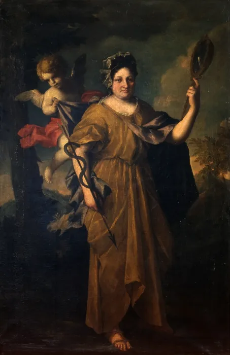 Framed Print : Allegory of Prudence, attributed to Donato Mazzolino, 1710 - 1720, 18th Century, oil on canvas - Italy, Lombardy, Milan, Castello Sforzesco, Civic Collections of Ancient Art