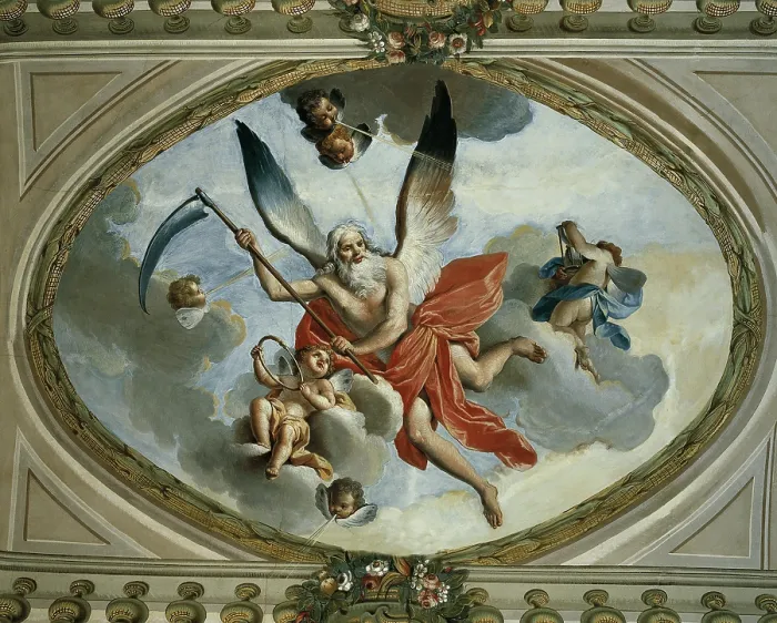 Framed Print : Allegory of Time. Cronos (Allegoria del Tempo. Cronos), by Angelo Zaccarini and Giacomo Zampa, 18th Century, fresco. - Italy, Emilia Romagna, Forl, Lombardini Monsignani Palace