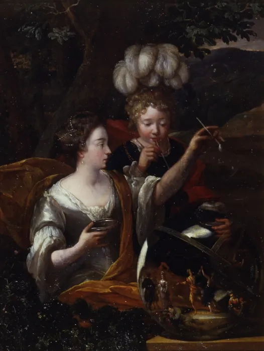 Framed Print : Allegory of Vanity, by Eglon Hendrik van der Neer, 1693, 17th Century, oil on board brought on canvas, 20 x 26 cm - Italy, Lombardy, Milan, Castello Sforzesco