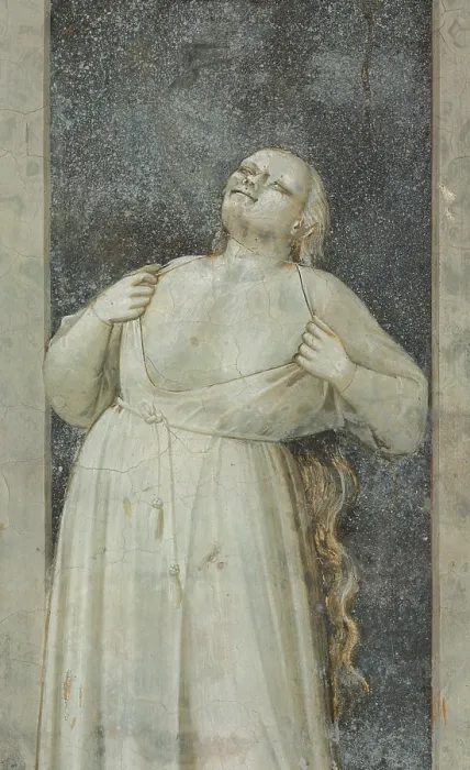 Framed Print : Allegory of Vice and Virtue Wrath, by Giotto, 1306 about, 14th Century, monochrome fresco, cm 120 x 55 - Italy, Veneto, Padua, Scrovegni Chapel. Detail