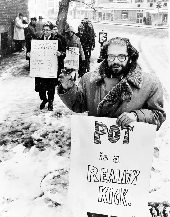 Framed Print : Allen Ginsberg (1927-1997), American Beat poet, leads a group of demonstrators outside the Women's House of Detention in Greenwich Village