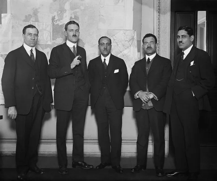 Framed Print : Allen Welsh Dulles (2nd from left) as chief of the Near East division of the Department of State. He poses with F.M