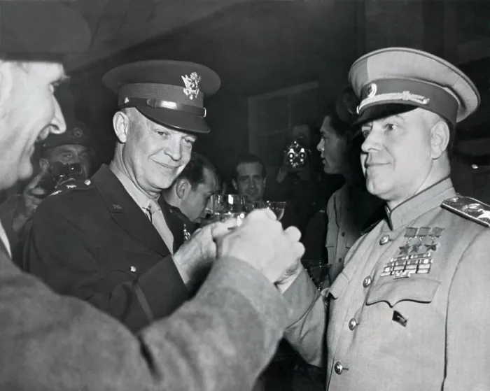 Framed Print : Allied Generals, Bernard Montgomery, Dwight Eisenhower, and Georgii Zhukov share a Victory toast. 1945. (BSLOC_2013-12_121) Framed Print : Allied Generals, Bernard Montgomery, Dwight Eisenhower, and Georgii Zhukov share a Victory toast. 1945. (BSLOC_2013-12_121)