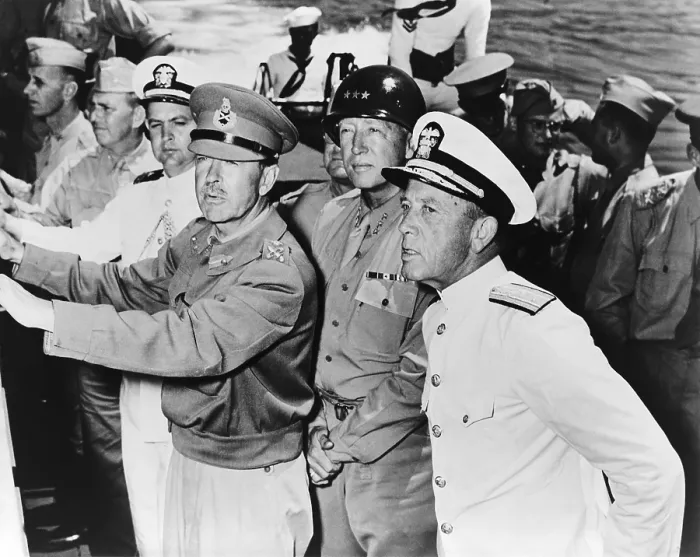 Framed Print : Allied leaders inspect the Sicilian invasion forces off the coast of North Africa, July 1943
