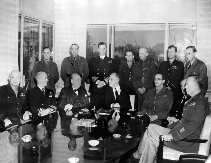Framed Print : Allied Nations War Strategy Conference in Casablanca, French Morocco, Jan. 31, 1943. L-R, Seated: Lt. Gen