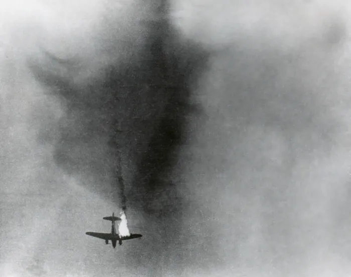 Framed Print : Allied plane burns overhead during the 1st Allied Airborne Army's assault near Wesel, Germany Framed Print : Allied plane burns overhead during the 1st Allied Airborne Army's assault near Wesel, Germany