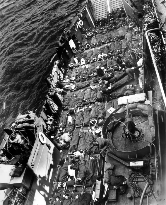 Framed Print : Allied soldiers evacuated from Normandy's beaches on a U.S. landing craft on D-Day Framed Print : Allied soldiers evacuated from Normandy's beaches on a U.S. landing craft on D-Day