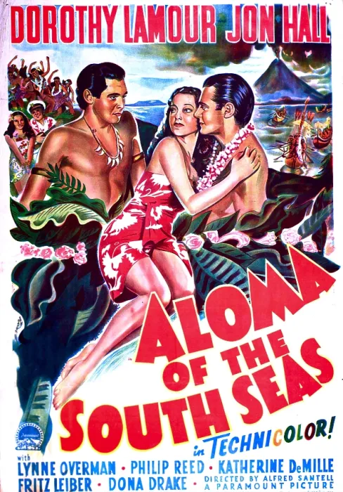 Framed Print : ALOMA OF THE SOUTH SEAS, US poster, from left: Phillip Reed, Dorothy Lamour, Jon Hall, 1941