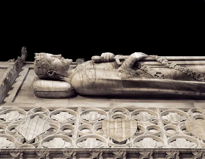 Framed Print : ALOY DE MONTBRAY (14th century); CASCALLS, Jaume (?-1379). Sepulchre of James I the Conqueror. c. 1349. SPAIN. Vimbod. Monastery of Poblet. Restored by Frederic Mars (1944)